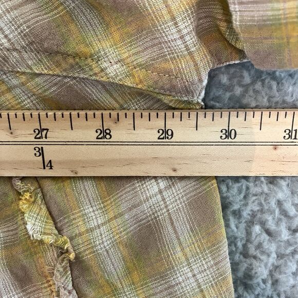 Easel Oversized Plaid Pullover Shirt Womens S Raw Hem Distressed Boho Hippie - Picture 12 of 12
